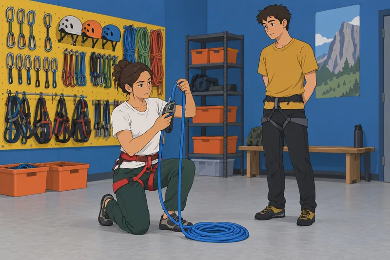 Rock Climbing Quiz highlights a rope inspection.