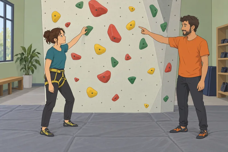 Rock Climbing Quiz shows a climber reading holds.