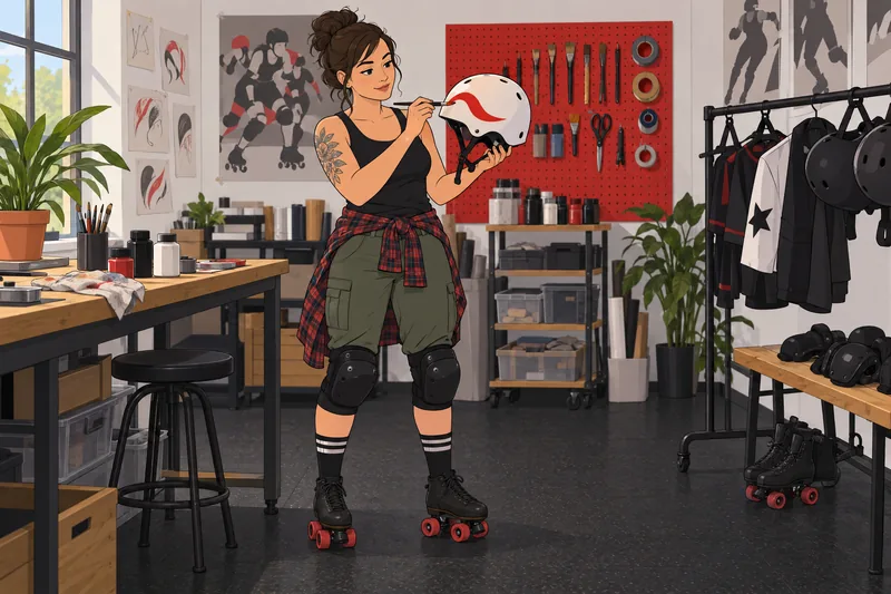Roller Derby Name workshop scene with a helmet.