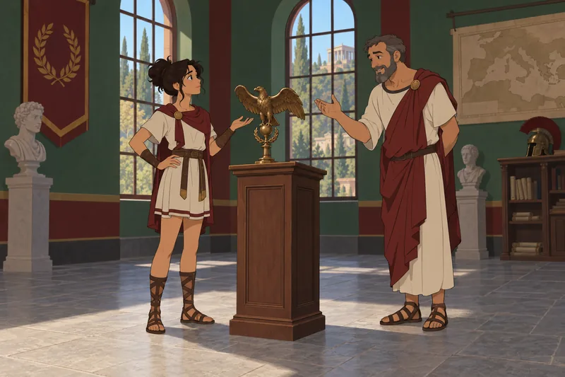 Roman Godly Parent stands beside a bronze eagle.