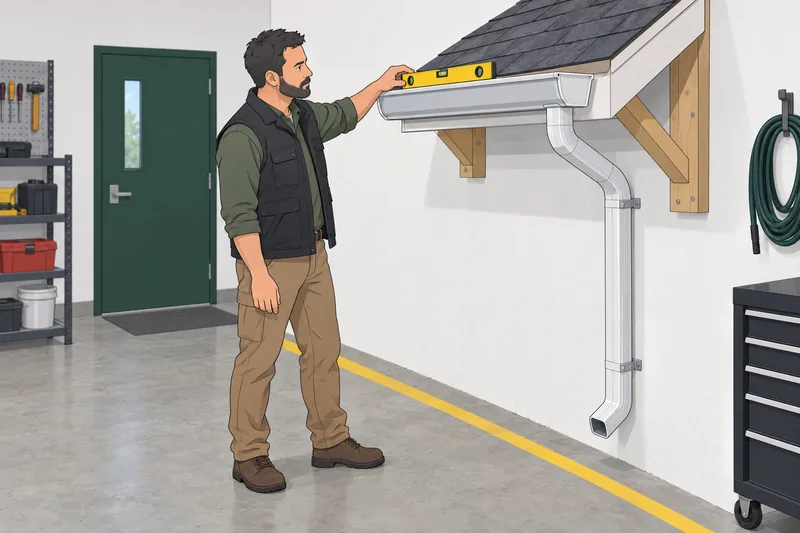 Roofing Quiz: inspector checks gutter slope.
