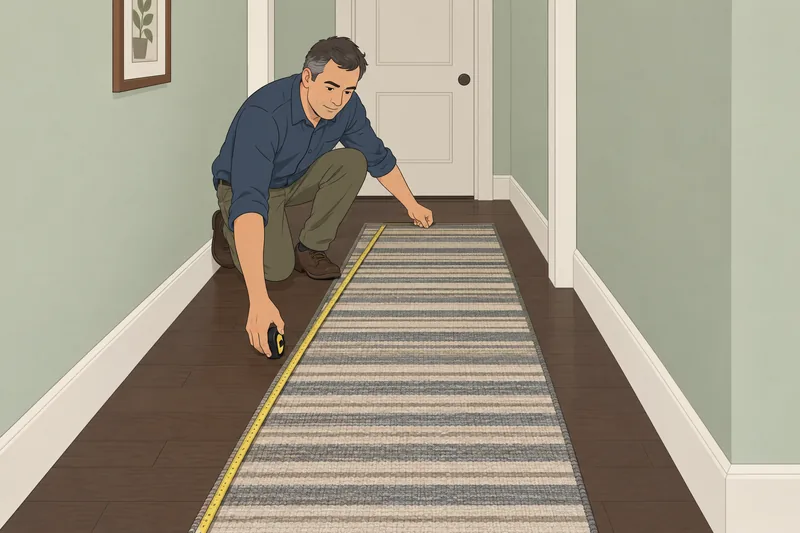Rug Quiz: homeowner measures a hallway runner.