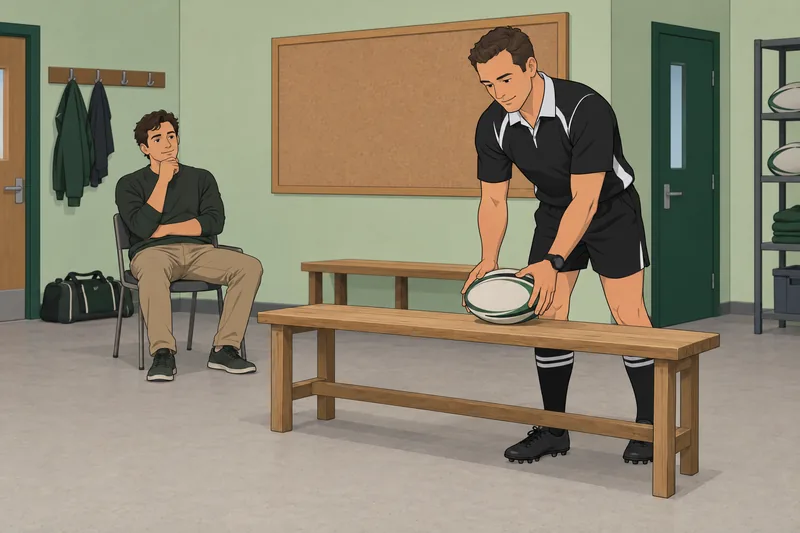 Quiz de rugby muestra árbitro y balón.
