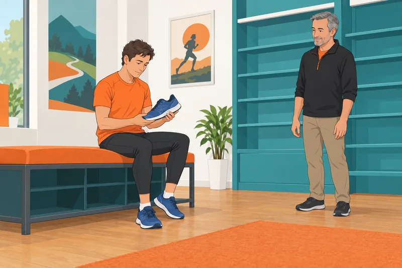 Running Quiz highlights a careful shoe-fit check.
