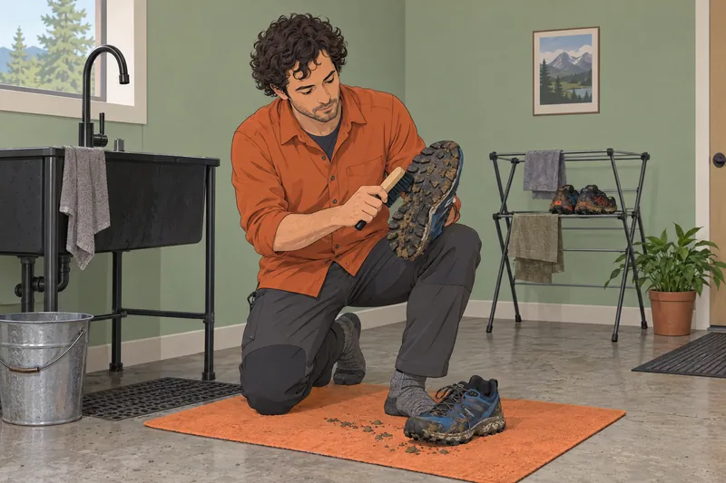 Running Shoe Quiz: brushing a muddy outsole.