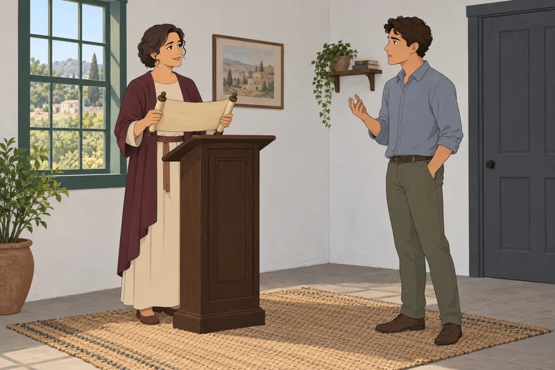 Ruth Bible Quiz shows a teacher with scroll.