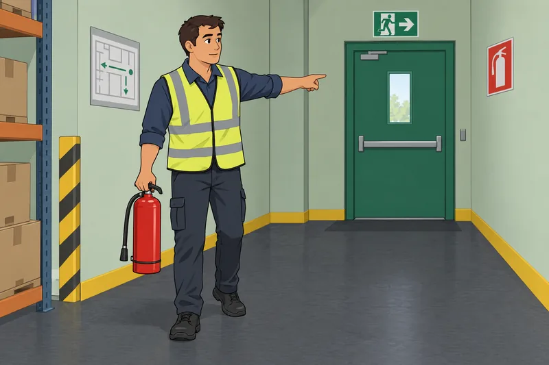 Safety Quiz shows emergency-route preparation.
