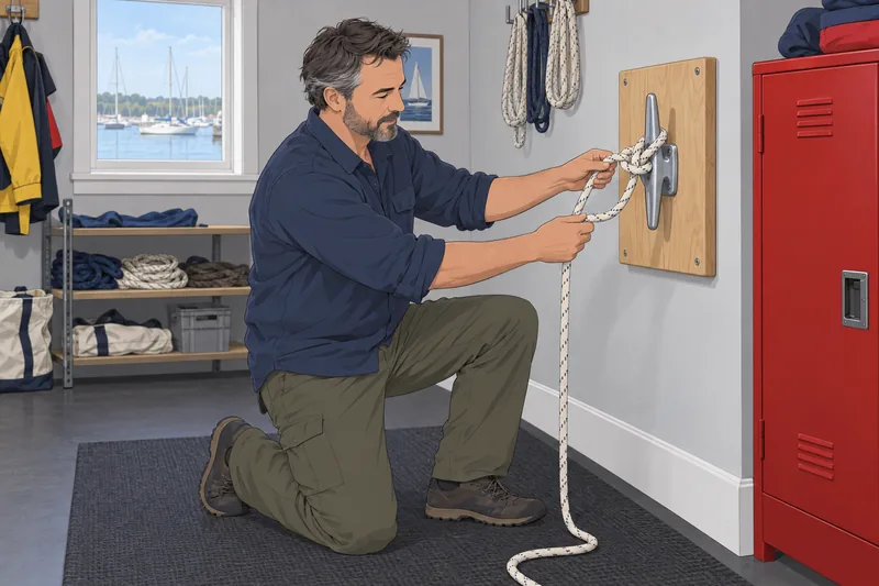 Sailing Quiz shows a sailor knotting rope.
