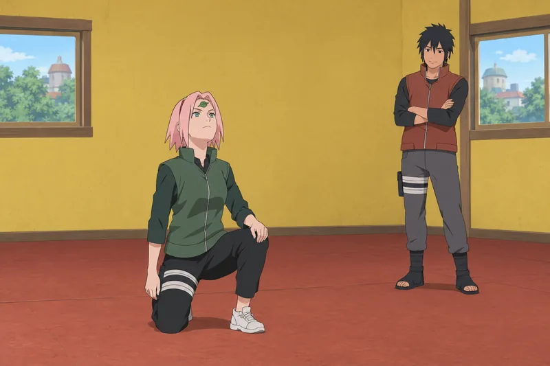 Sakura Haruno Quiz shows Sakura balancing a leaf.