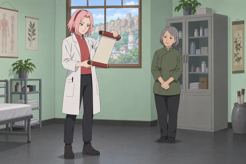 Sakura Haruno Quiz shows Sakura studying a scroll.