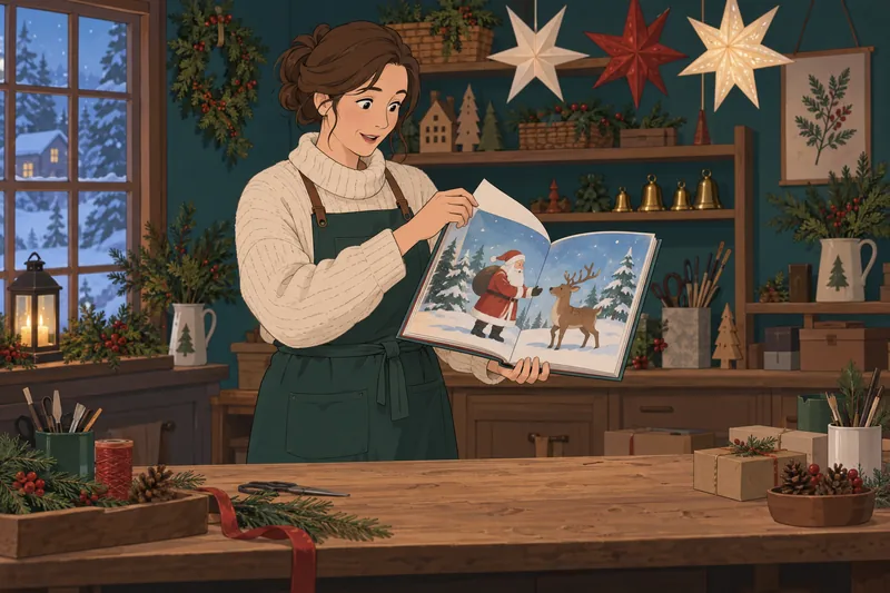 Santa's Quiz follows a craftsperson opening a storybook.