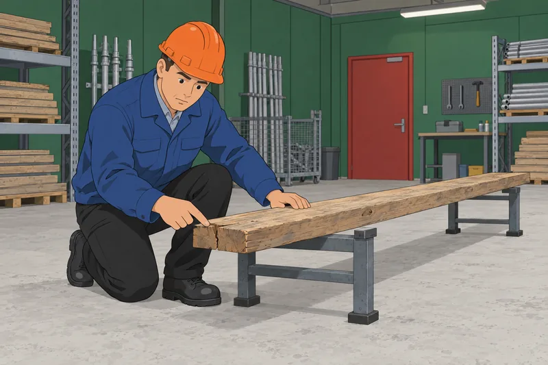Scaffold Safety Quiz examines a damaged plank.