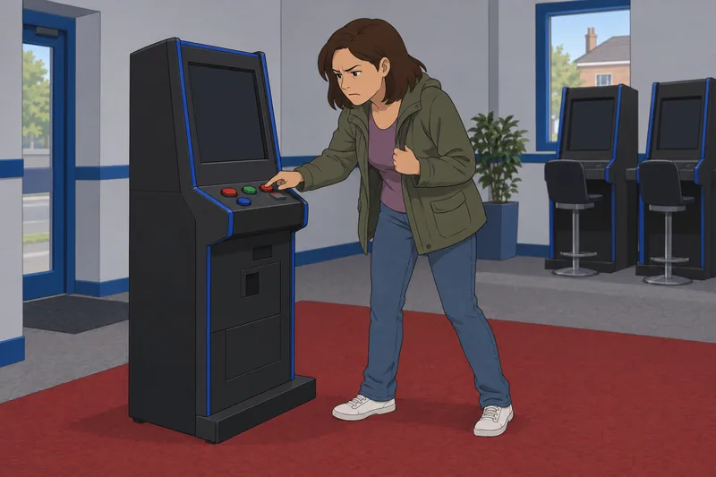 Pathological Gambling Craving appears at a betting kiosk.