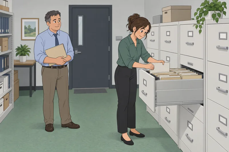 Extra-Role Work Behavior appears in a records room.