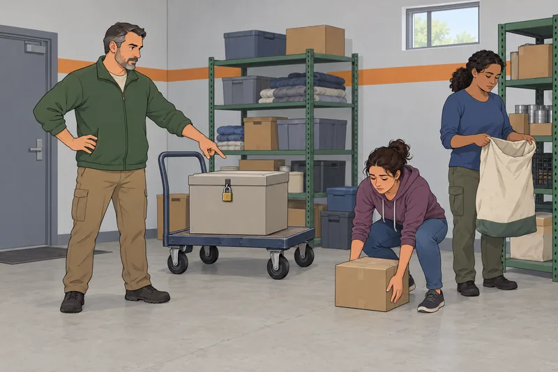 Group Psychological Abuse appears in a controlled storeroom.