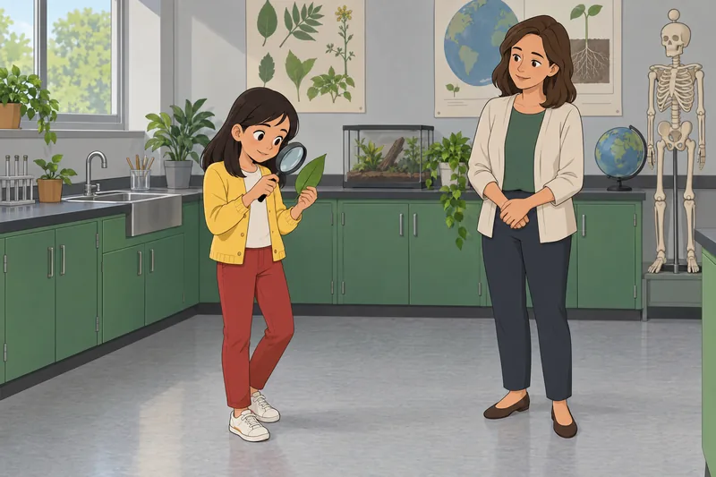 Gifted and Talented: a girl studies a leaf.