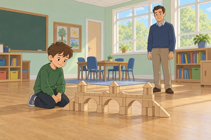 escalas de características: un niño construye un puente.