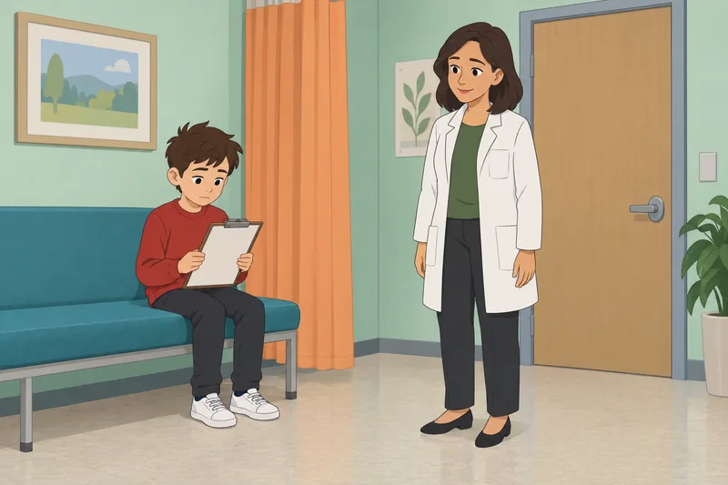Screen for Child appears inside a clinic room.
