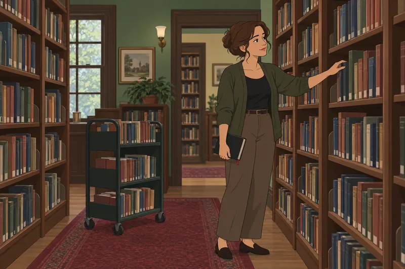 Quiz de terror: bibliotecaria examina un libro.