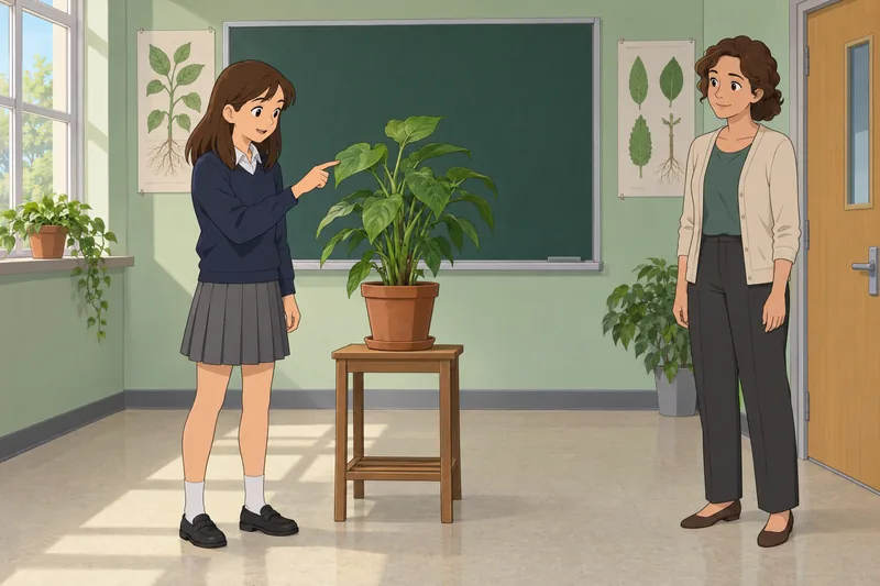 El cuestionario de biología observa una hoja.