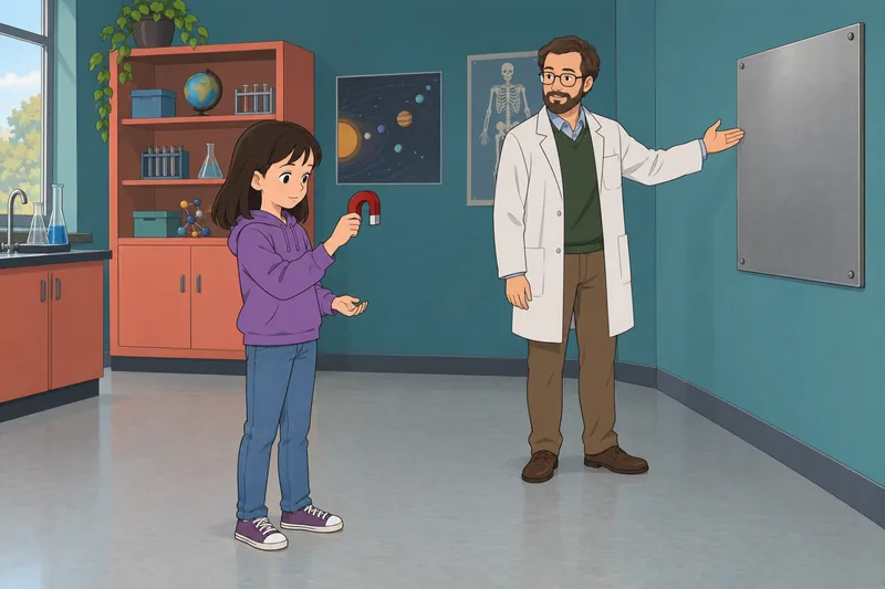 Un cuestionario de ciencias con un imán.