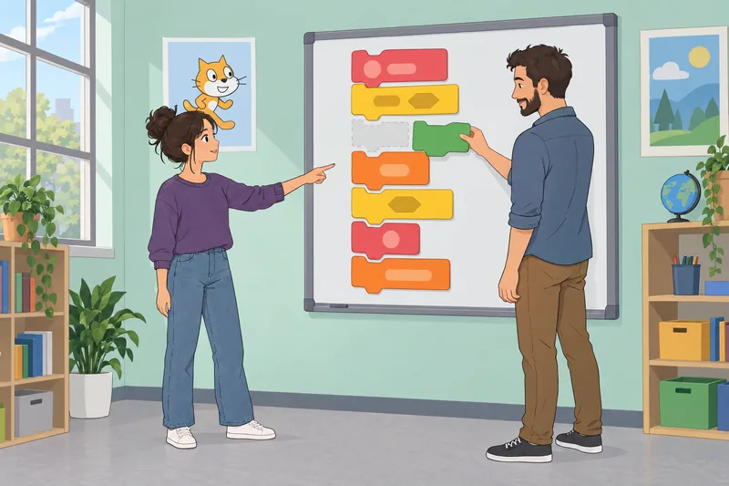 El cuestionario de Scratch muestra bloques de código.