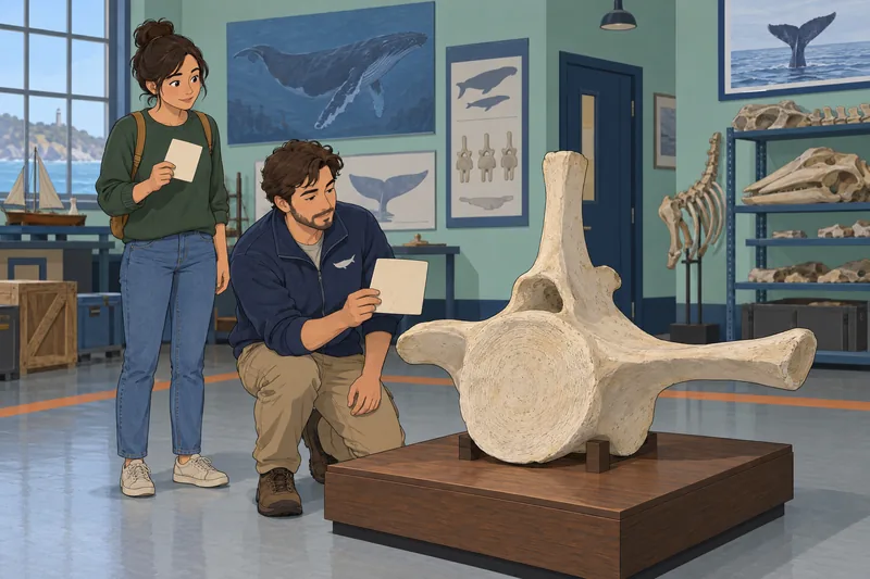 Sea Animal Quiz beside a whale vertebra.