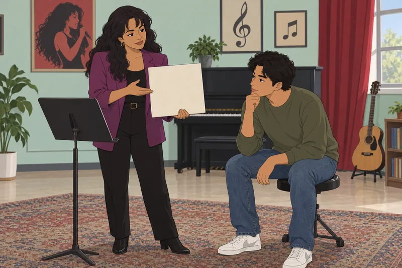 Selena Quintanilla Quiz in a music classroom.