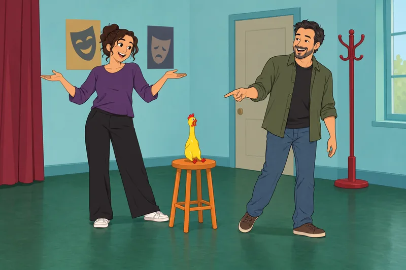 La escena para la autoevaluación revela humor improvisado.