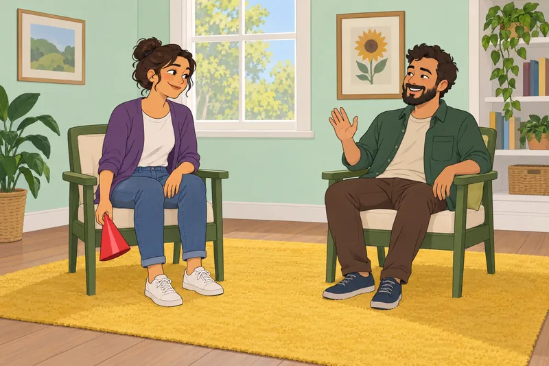 La escena para la autoevaluación muestra una broma comprendida.