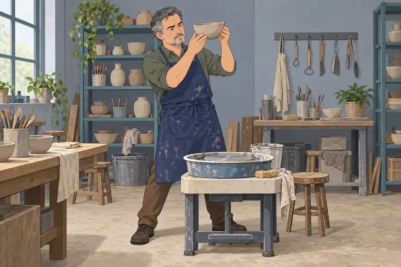 Self-Talk Scale Test: man inspects a clay bowl.