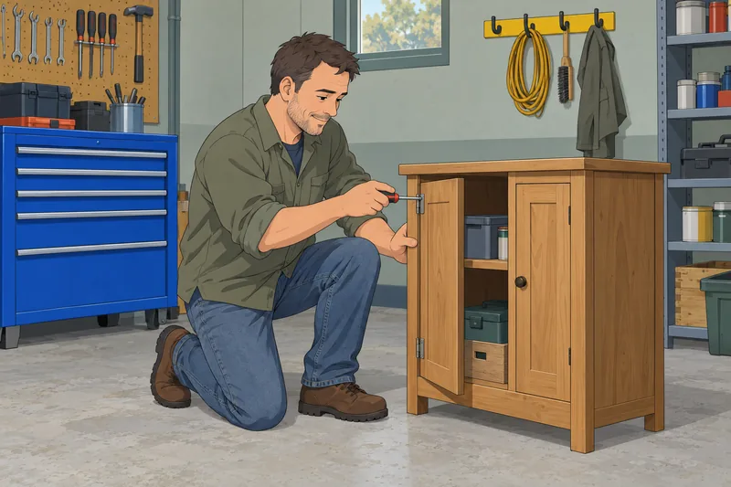 Self-Confidence Assessment Test depicts independent cabinet repair.