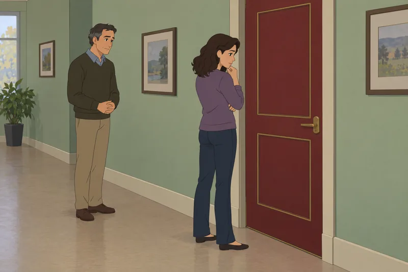 Basic Meaning Attitudes guide a quiet hallway conversation.