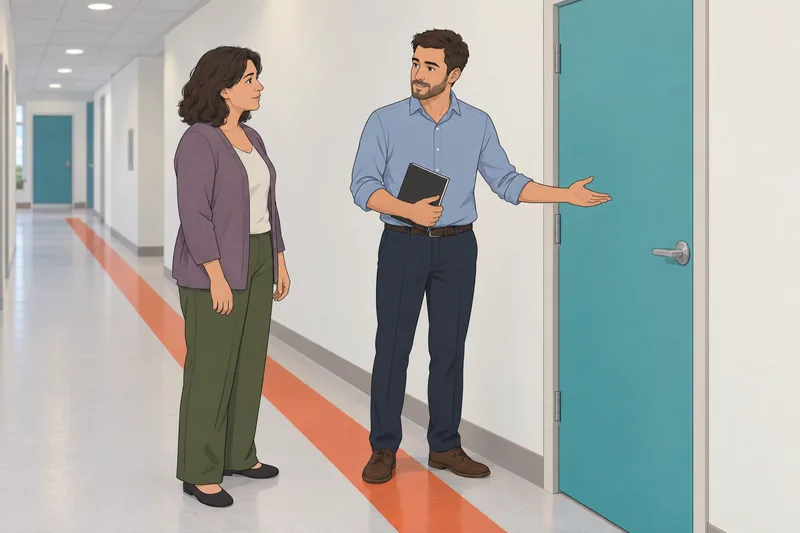 Sex Position Quiz frames a calm door conversation.
