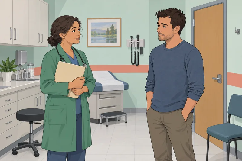 Sexual Health Quiz shows a quiet clinic conversation.