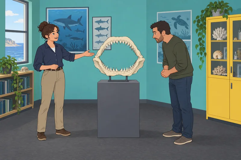 Shark Quiz: learners inspect a jaw model.