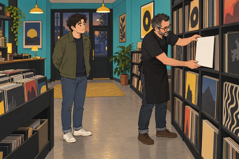 Quiz sobre Shawn: Un fan revisa vinilos.