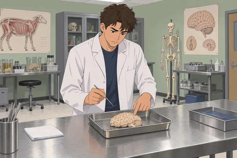 Sheep Brain Quiz shows a learner examining anatomy.