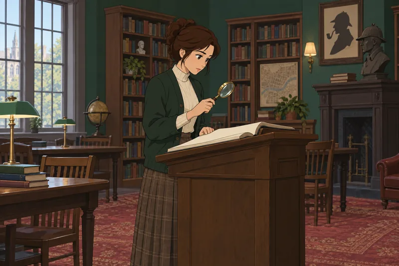 Sherlock Holmes Quiz: reader checks a clue.