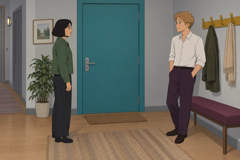 Should I Ask: she pauses by a closed door.