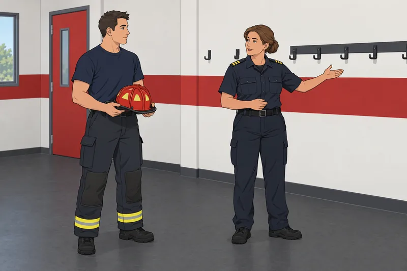 Should I Be: recruit holds a fire helmet.