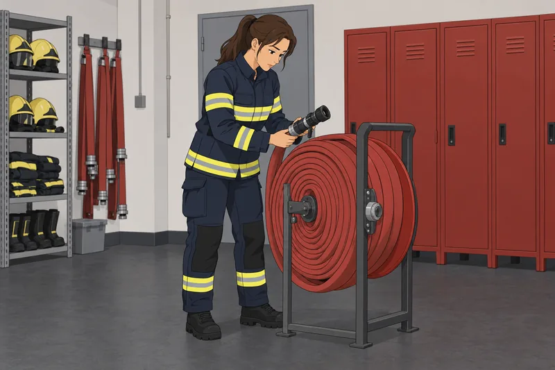 Should I Be: recruit checks a fire hose.