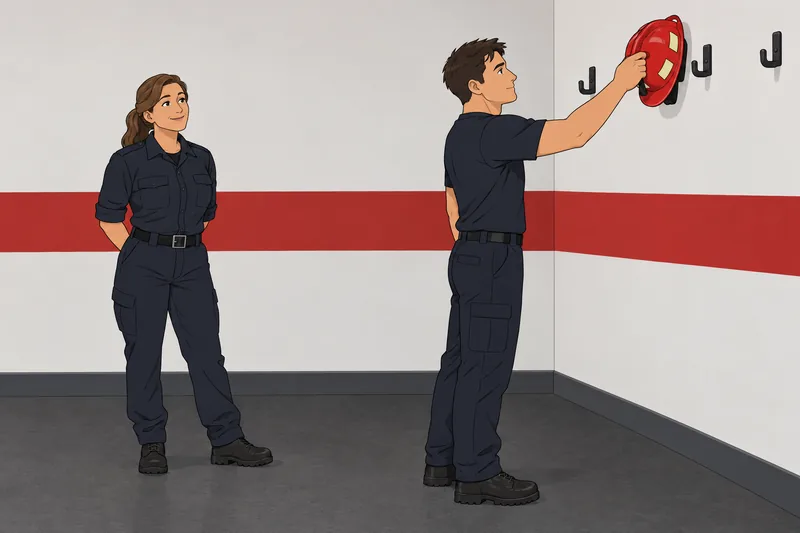 cuestionario ¿Debería ser bombero? Recluta sostiene un casco.