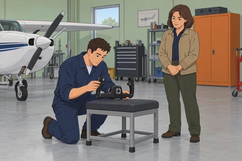 Should I Be: trainee inspects the control yoke.