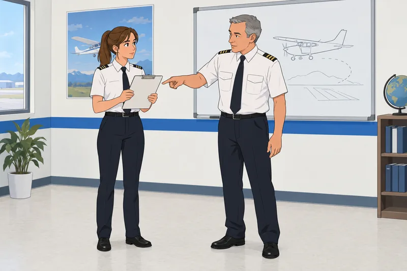 Should I Be: trainee reviews a flight checklist.