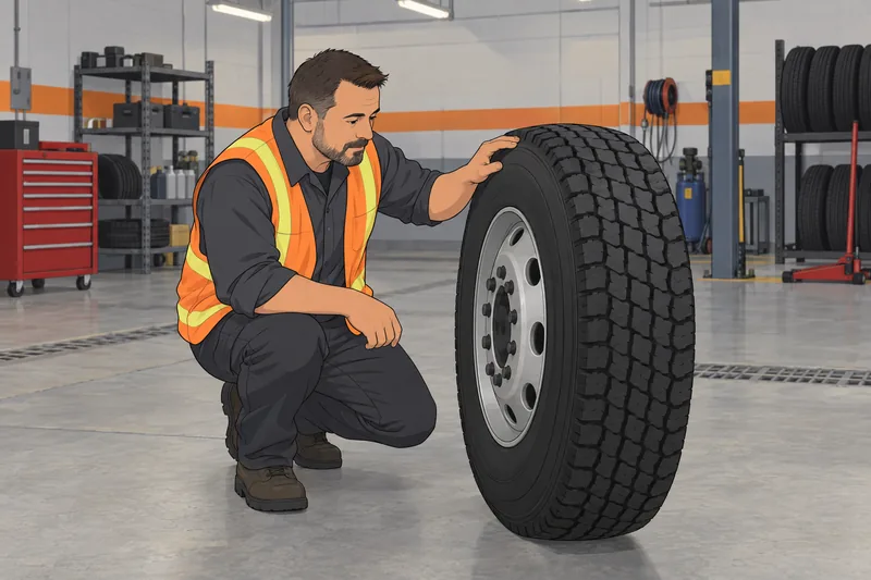 Should I Be: a driver checks tire safety.