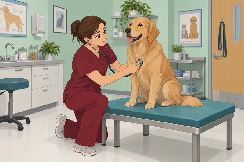 Should I Be: Vet checks a calm dog.