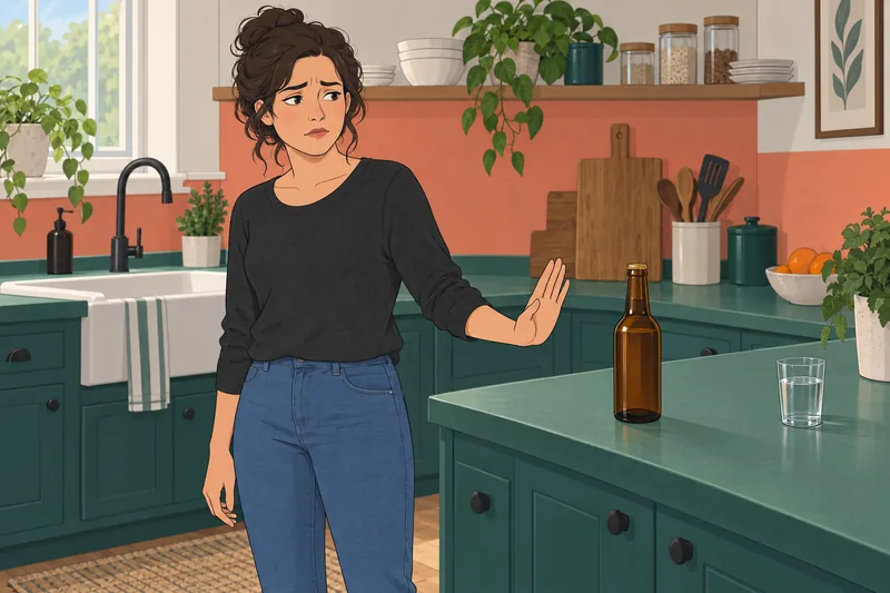 Should I Drink: She pauses beside a bottle.