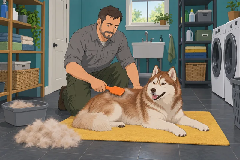 Should I Get: an owner brushes a husky.