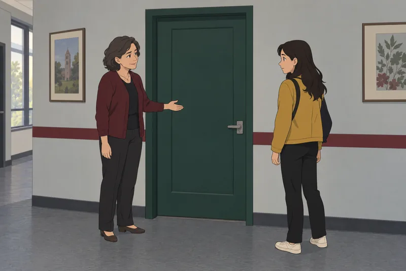 Should I Get: academics pause by the doorway.